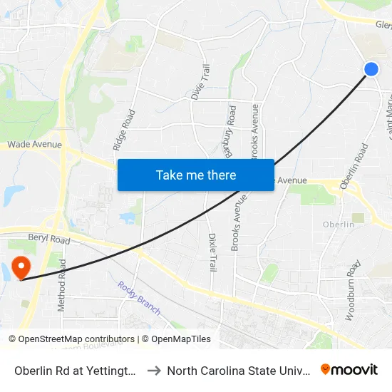 Oberlin Rd at Yettington Dr to North Carolina State University map