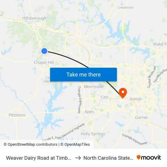 Weaver Dairy Road at Timberlyne Village to North Carolina State University map