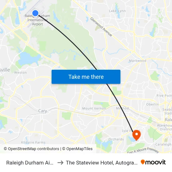 Raleigh Durham Airport RDU to The Stateview Hotel, Autograph Collection map