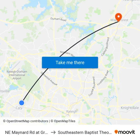 NE Maynard Rd at Gregory Dr (Wb) to Southeastern Baptist Theological Seminary map