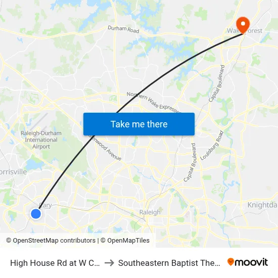 High House Rd at W Chatham St (Eb) to Southeastern Baptist Theological Seminary map