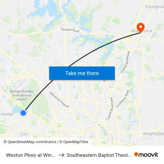 Weston Pkwy at Winstead Dr (Eb) to Southeastern Baptist Theological Seminary map