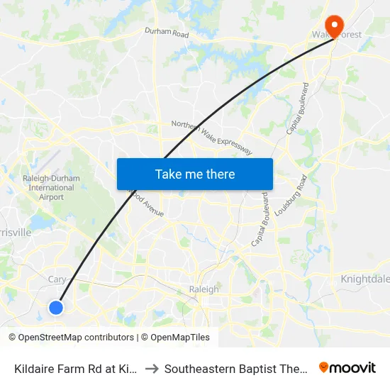Kildaire Farm Rd at Kilmayne Dr (Sb) to Southeastern Baptist Theological Seminary map