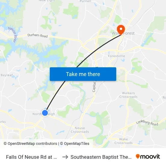 Falls Of Neuse Rd at Wakemed North to Southeastern Baptist Theological Seminary map