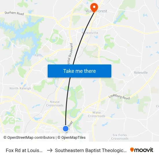 Fox Rd at Louisburg Rd to Southeastern Baptist Theological Seminary map