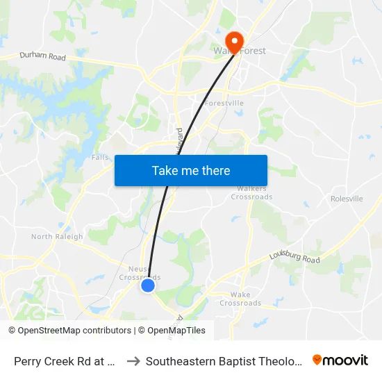 Perry Creek Rd at Mcguire Dr to Southeastern Baptist Theological Seminary map