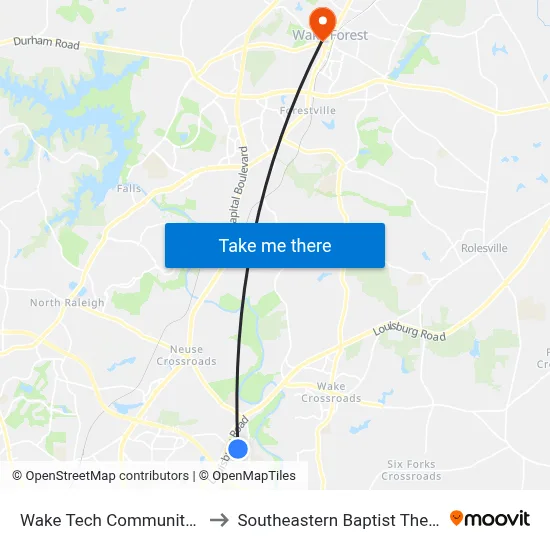 Wake Tech Community College - North to Southeastern Baptist Theological Seminary map