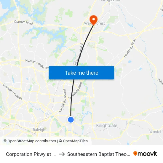Corporation Pkwy at New Hope Rd to Southeastern Baptist Theological Seminary map