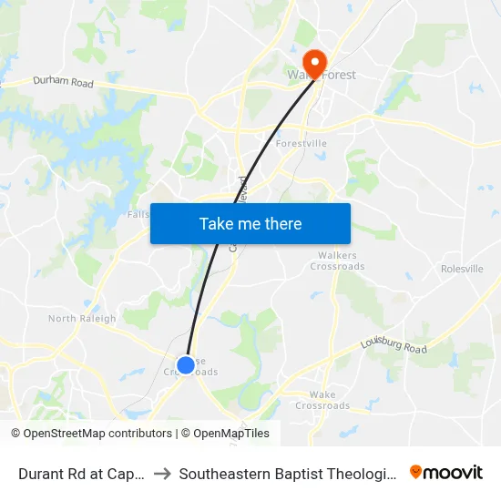 Durant Rd at Capital Blvd to Southeastern Baptist Theological Seminary map