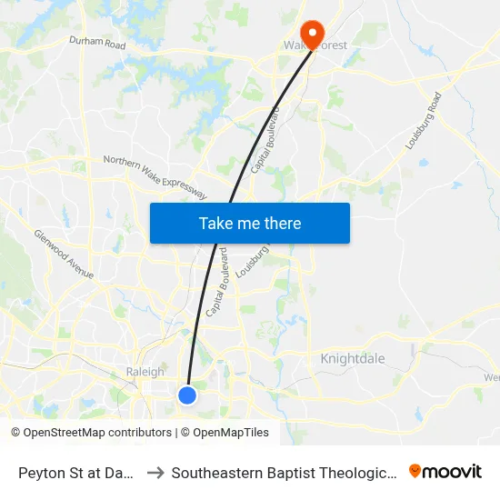 Peyton St at Dacian Rd to Southeastern Baptist Theological Seminary map