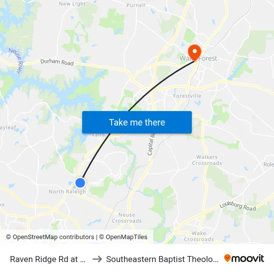 Raven Ridge Rd at Dapping Dr to Southeastern Baptist Theological Seminary map