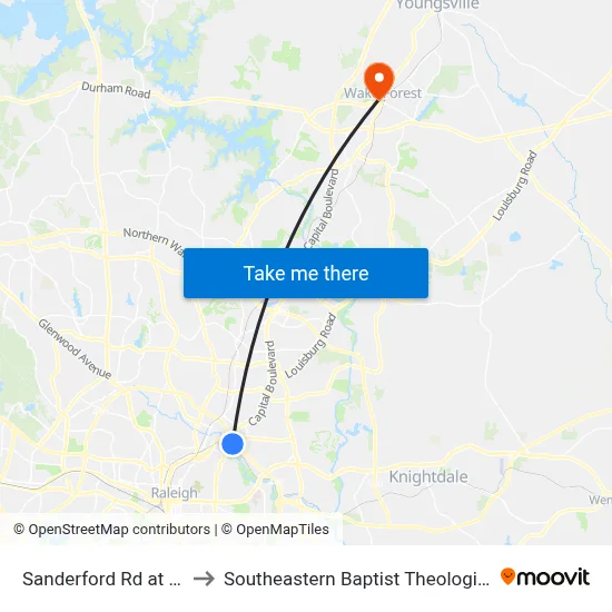 Raleigh Blvd at Yonkers Rd Nb to Southeastern Baptist Theological Seminary map
