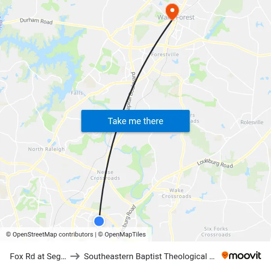 Fox Rd at Segal Dr to Southeastern Baptist Theological Seminary map