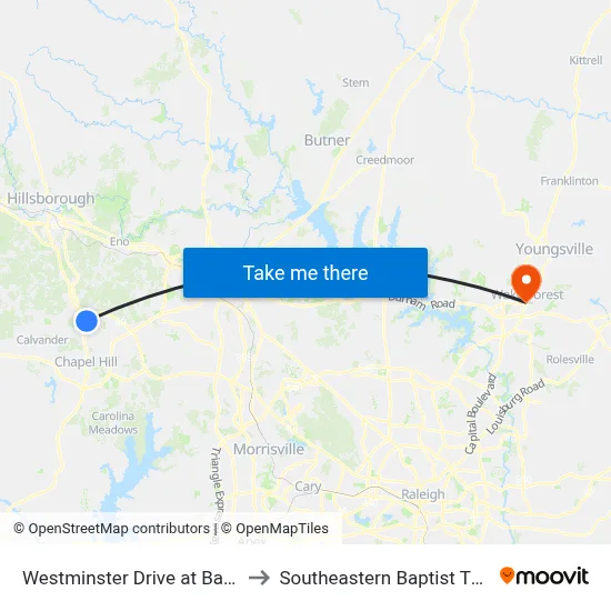 Westminster Drive at Banks Drive Eastbound to Southeastern Baptist Theological Seminary map