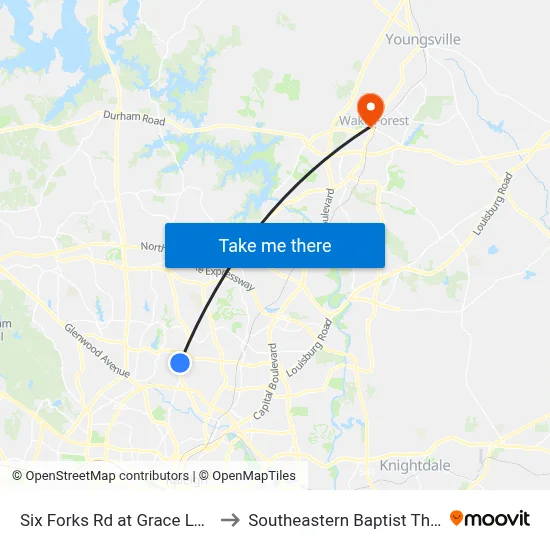 Six Forks Rd at Grace Lutheran Church (Sb) to Southeastern Baptist Theological Seminary map