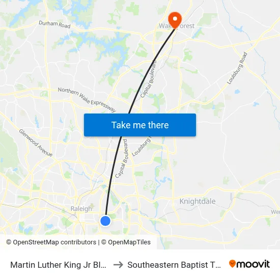 Martin Luther King Jr Blvd at Peyton St (Wb) to Southeastern Baptist Theological Seminary map