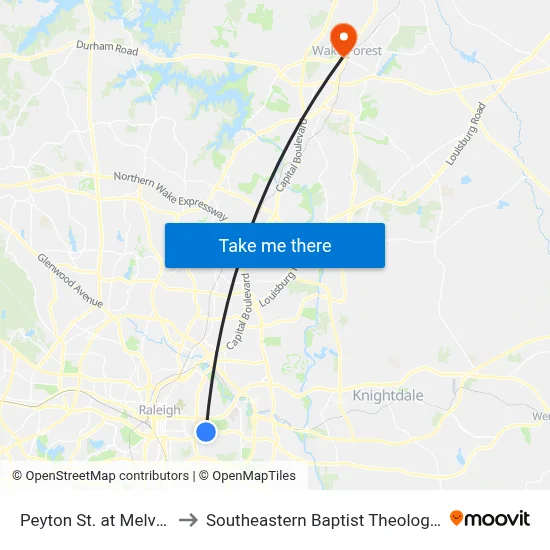 Peyton St. at Melvid Ct (Nb) to Southeastern Baptist Theological Seminary map