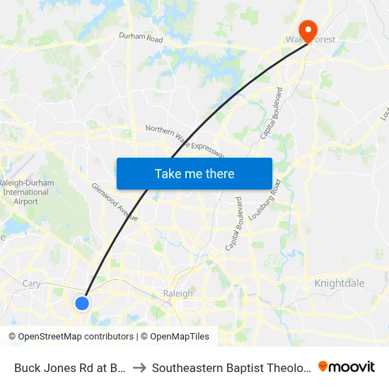 Buck Jones Rd at Bashford Rd to Southeastern Baptist Theological Seminary map