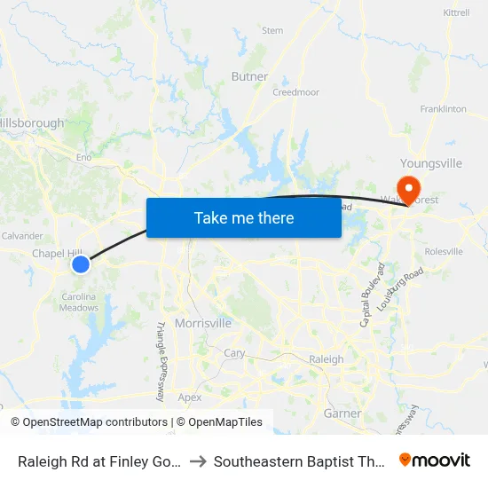 Raleigh Rd at Finley Golf Course Rd (Eb) to Southeastern Baptist Theological Seminary map
