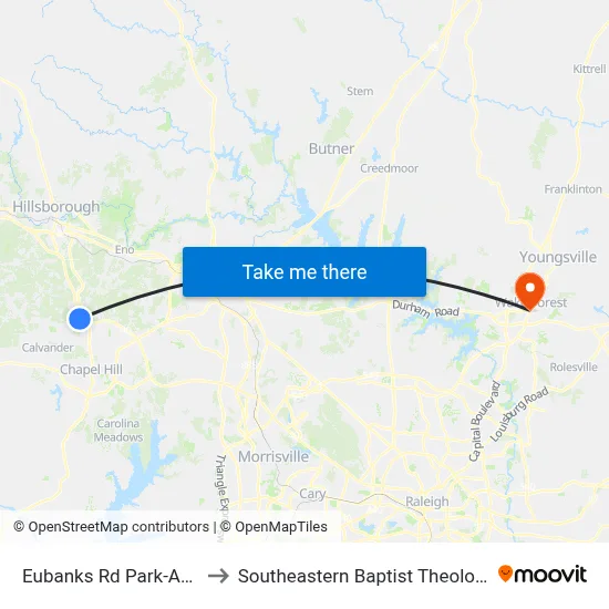 Eubanks Rd Park-And-Ride Lot to Southeastern Baptist Theological Seminary map