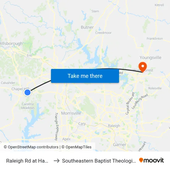 Raleigh Rd at Hamilton Rd to Southeastern Baptist Theological Seminary map
