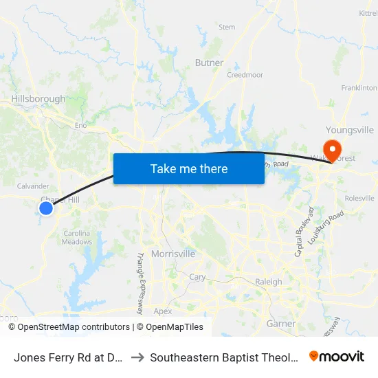 Jones Ferry Rd at Davie Rd (Eb) to Southeastern Baptist Theological Seminary map