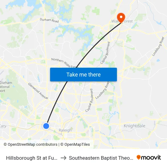 Hillsborough St at Furches St (Wb) to Southeastern Baptist Theological Seminary map