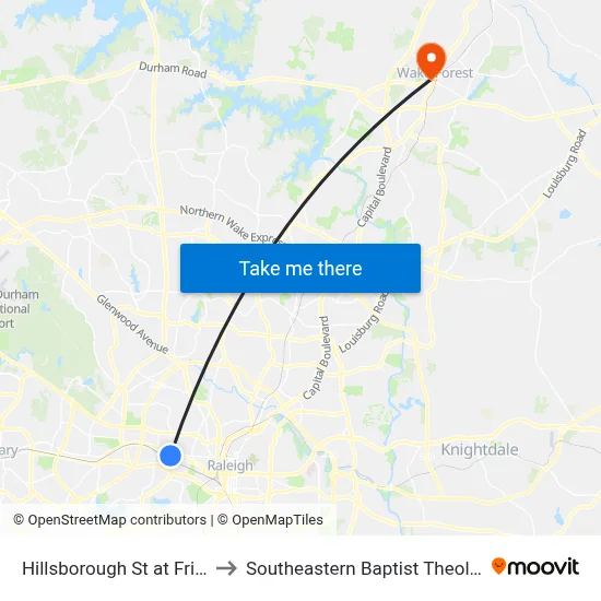 Hillsborough St at Friendly Dr (Eb) to Southeastern Baptist Theological Seminary map