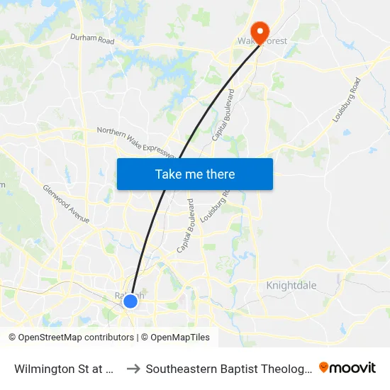 Wilmington St at Morgan St to Southeastern Baptist Theological Seminary map