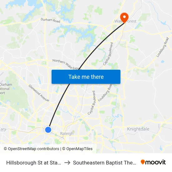 Hillsborough St at Stanhope Ave (Eb) to Southeastern Baptist Theological Seminary map