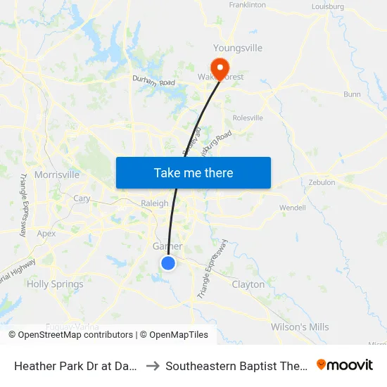 Heather Park Dr at Dartmouth Glen Dr to Southeastern Baptist Theological Seminary map