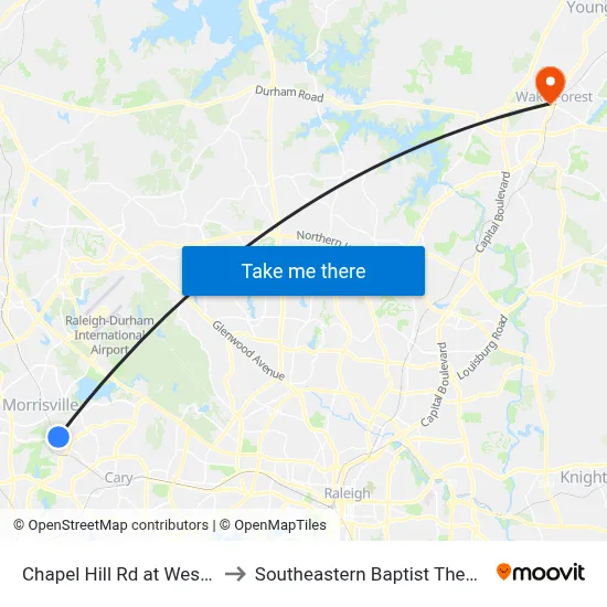 Chapel Hill Rd at Weston Pkwy (Wb) to Southeastern Baptist Theological Seminary map