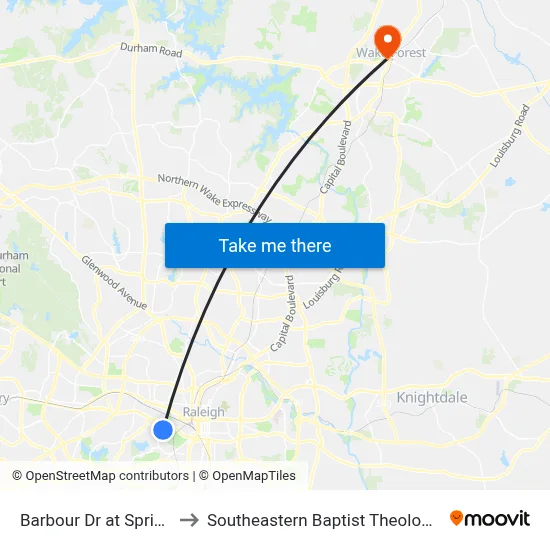 Barbour Dr at Spring Hill Lot to Southeastern Baptist Theological Seminary map