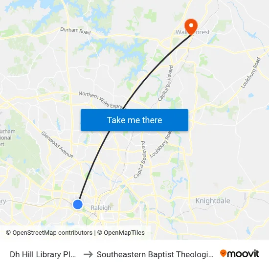 Dh Hill Library Platform B to Southeastern Baptist Theological Seminary map