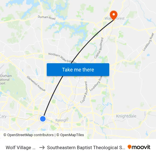 Wolf Village (Wb) to Southeastern Baptist Theological Seminary map