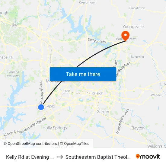 Kelly Rd at Evening Star Dr (Sb) to Southeastern Baptist Theological Seminary map