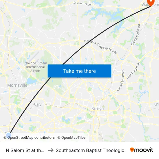 N Salem St at the Depot to Southeastern Baptist Theological Seminary map