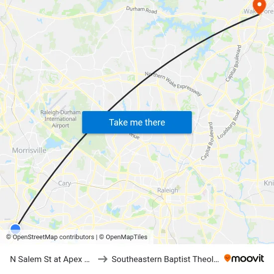 N Salem St at Apex Peakway (Sb) to Southeastern Baptist Theological Seminary map