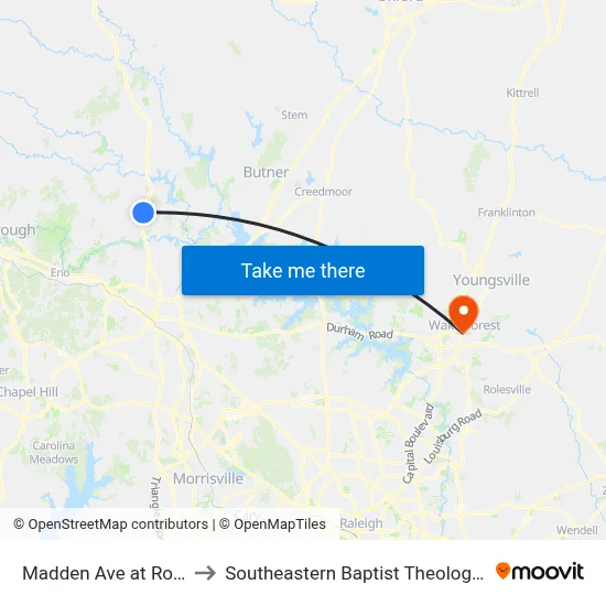 Madden Ave at Roxboro Rd to Southeastern Baptist Theological Seminary map