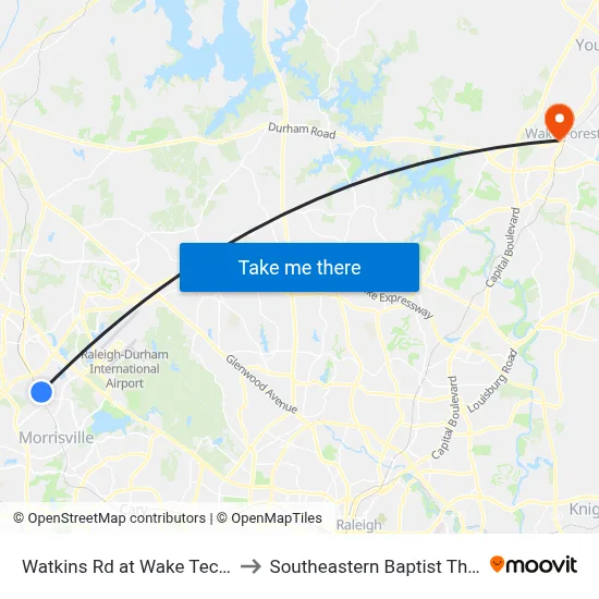 Watkins Rd at Wake Tech Rtp Campus (Eb) to Southeastern Baptist Theological Seminary map