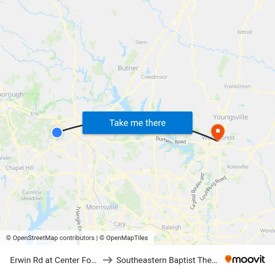 Erwin Rd at Center For Living Dr (Nb) to Southeastern Baptist Theological Seminary map
