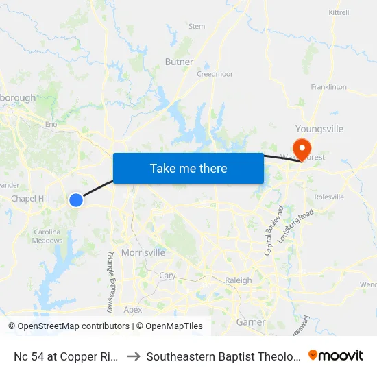 Nc 54 at Copper Ridge Dr (Eb) to Southeastern Baptist Theological Seminary map
