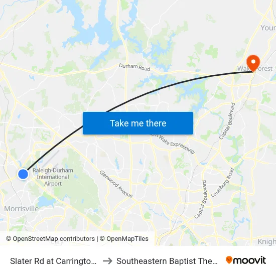 Slater Rd at Carrington Mill Blvd (Eb) to Southeastern Baptist Theological Seminary map
