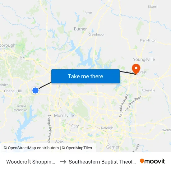 Woodcroft Shopping Center (Eb) to Southeastern Baptist Theological Seminary map