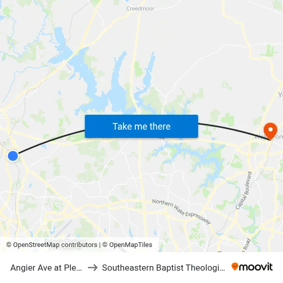 Angier Ave at Pleasant Dr to Southeastern Baptist Theological Seminary map
