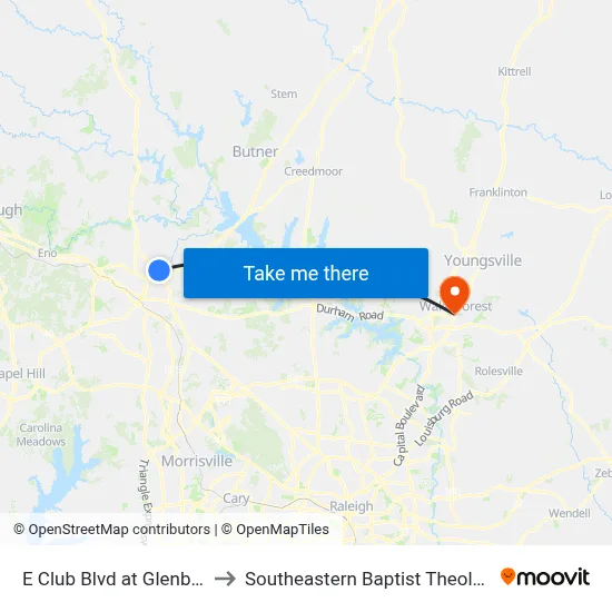 E Club Blvd at Glenbrook Dr (Sb) to Southeastern Baptist Theological Seminary map