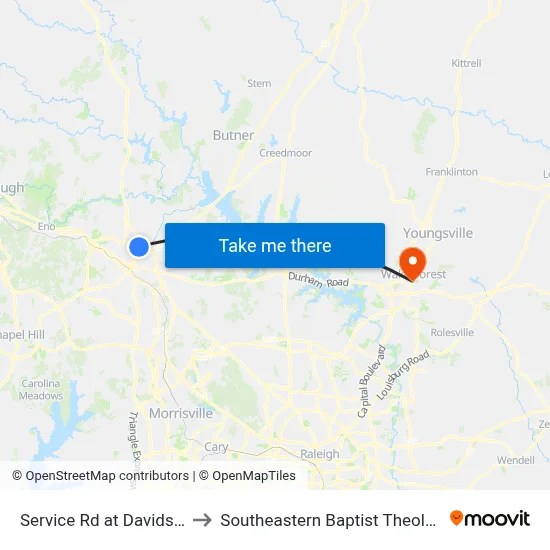 Service Rd at Davidson Ave (Nb) to Southeastern Baptist Theological Seminary map