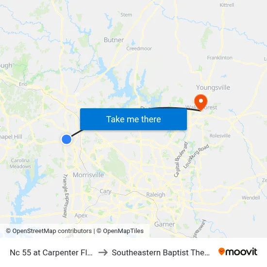 Nc 55 at Carpenter Fletcher Rd (Nb) to Southeastern Baptist Theological Seminary map