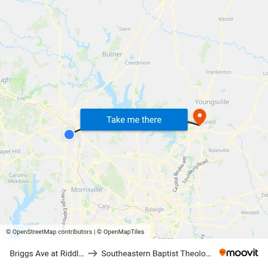 Briggs Ave at Riddle Rd (Nb) to Southeastern Baptist Theological Seminary map