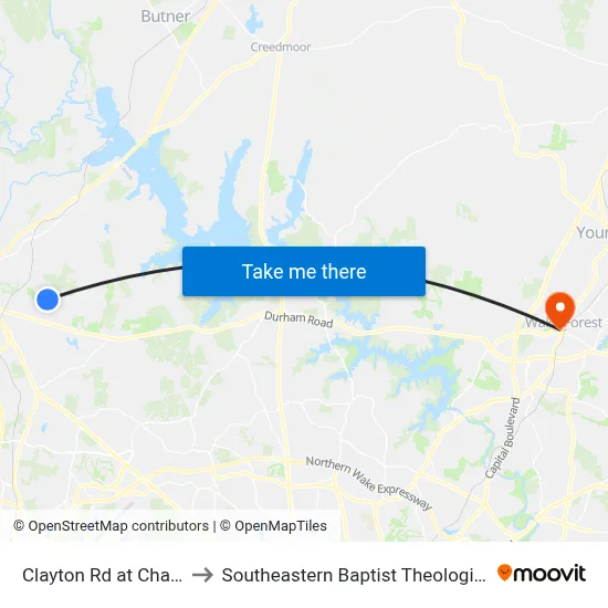 Clayton Rd at Chandler Rd to Southeastern Baptist Theological Seminary map